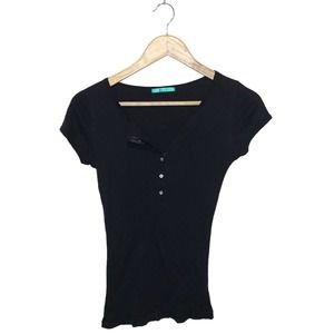 Smart Set Black Ribbed Short Sleeve Tee Medium Basic T-shirt